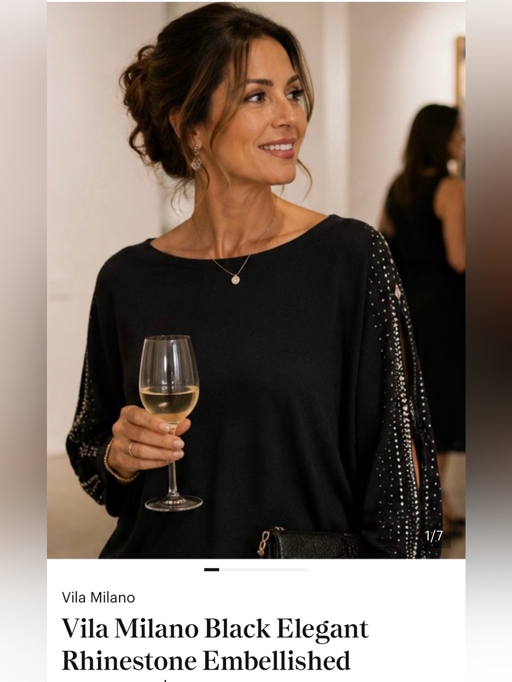 Black Embellished Boatneck Sweater with Rhinestone Detail